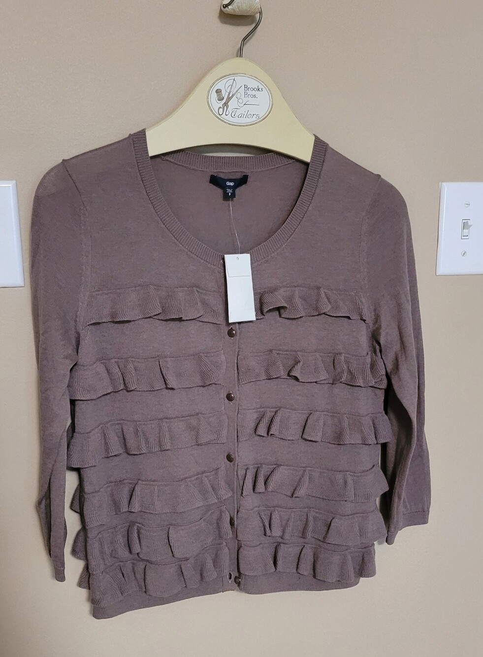 GAP Taupe Ruffle-Front Cardigan